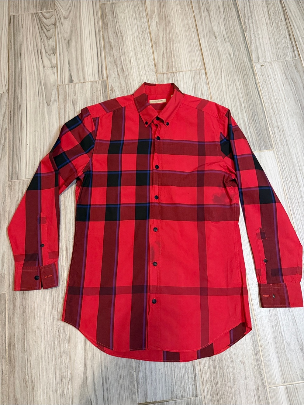 Burberry Red and Black Plaid Cotton Button‑Down Shirt